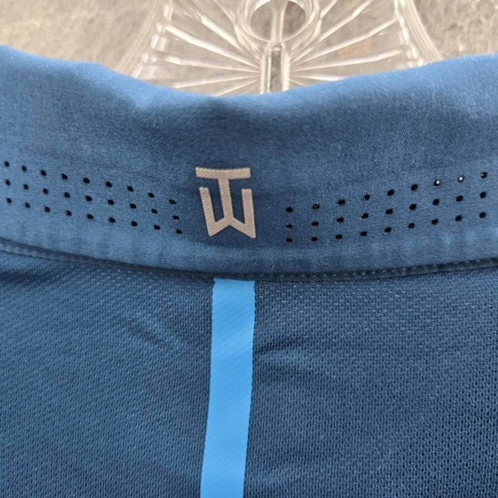 Nike Men‎ Polo XL Blue Tiger Woods Elite Cool Carbon Dri Fit Swoosh Logo Golf